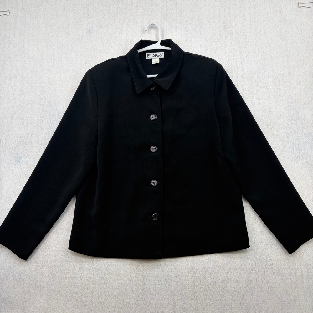 Briggs Womens Black Button Front Jacket Long Sleeve Collared Size M Made in USA